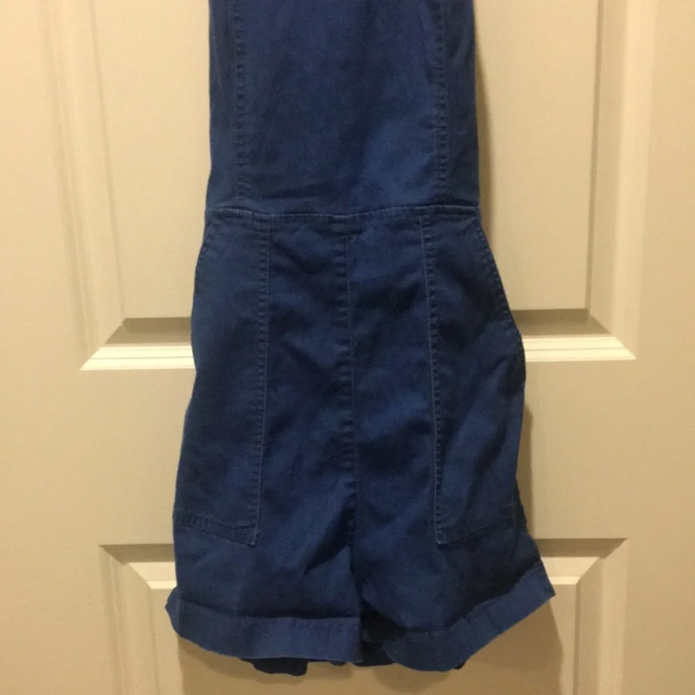 Lush womens spaghetti Crisscross Denim Romper shorts stretch pockets size S